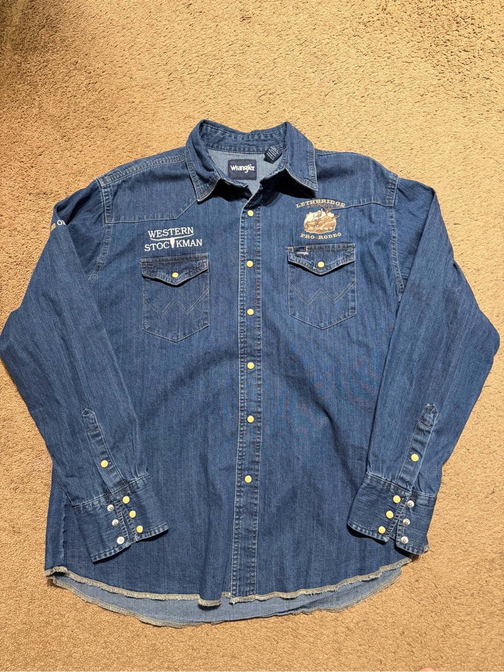Wrangler Men's Denim Blue Western Shirt with Embroidered Patches